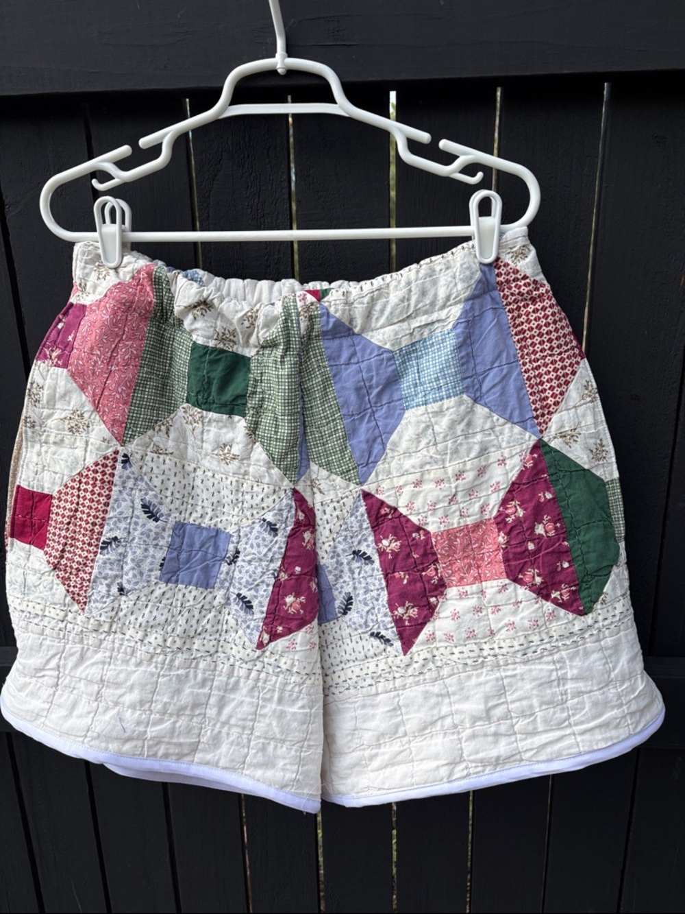 Upcycled Quilted Patchwork Women's Shorts - Multi Color with pockets - Picture 3 of 7